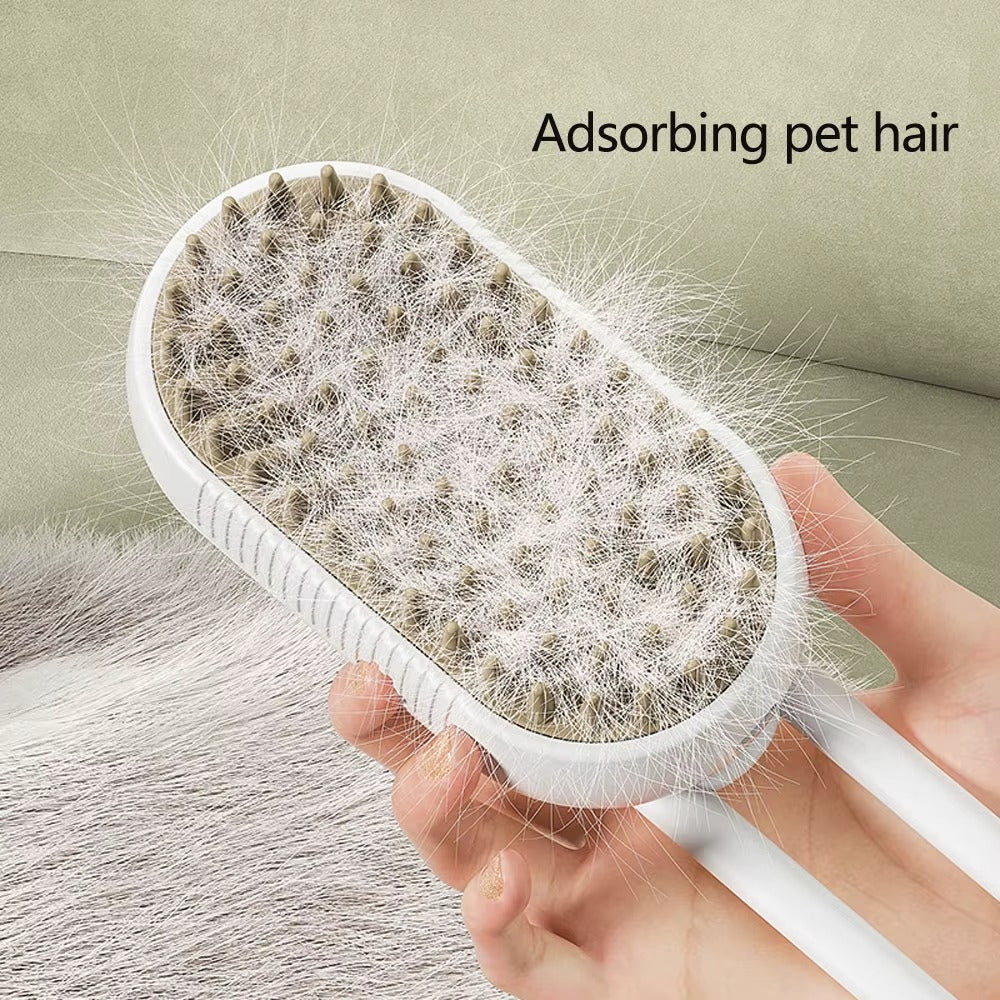 3-in-1 Electric Steamy Pet Brush – Dog & Cat Grooming, Detangling, Shedding & Massage Tool